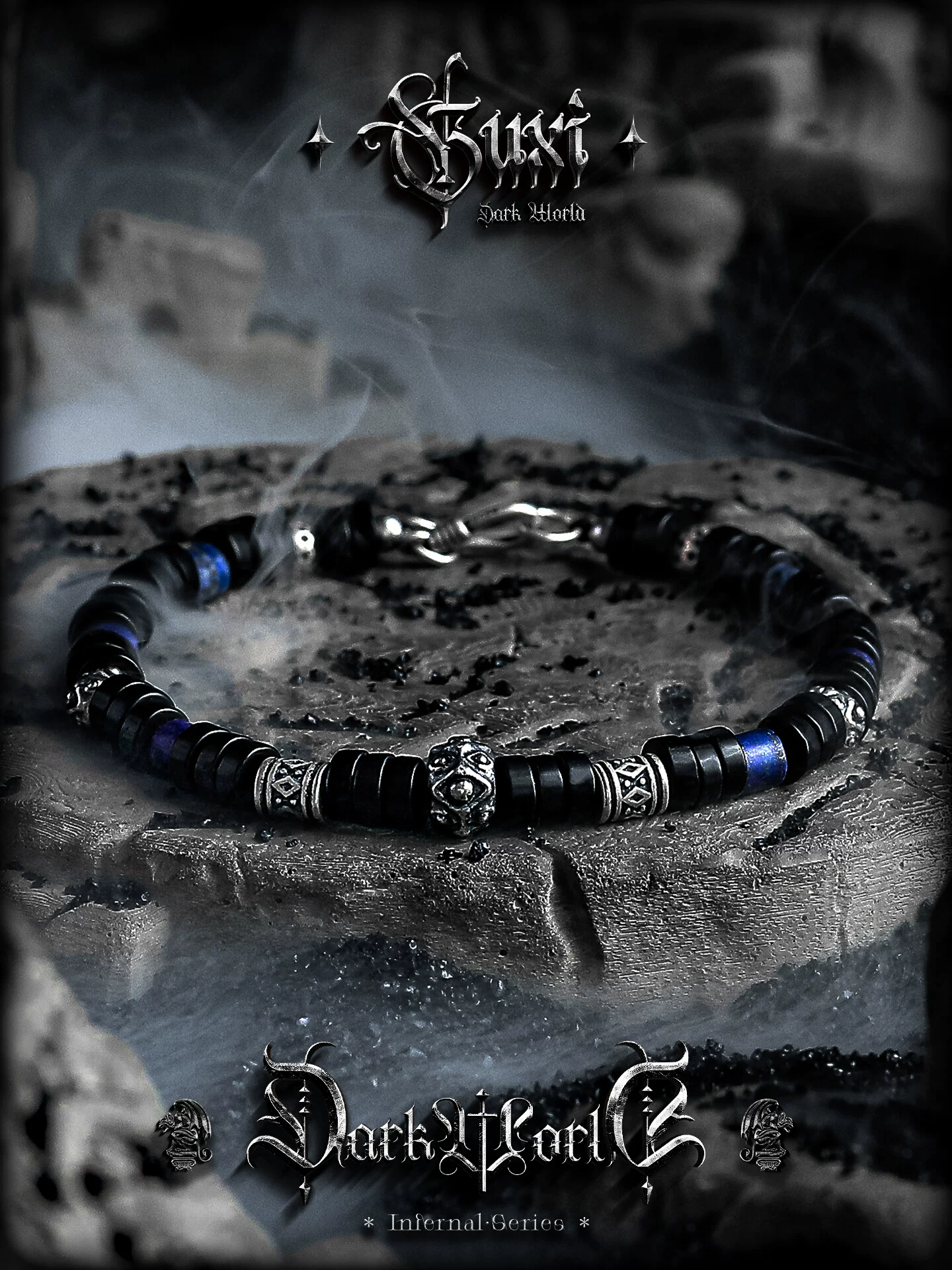 GUXI【灭瞳】原创小众蓝纹石手链男生手串珠子复古黑椰壳饰品礼物