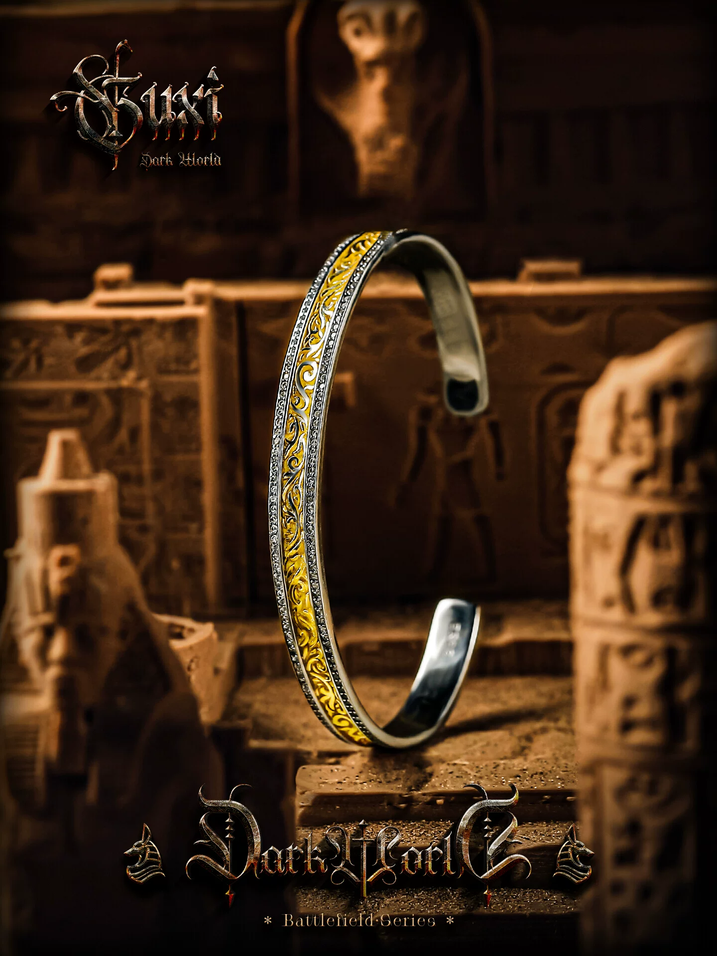 GUXI【虚幻】复古925银手镯男高级感唐草纹小众手环轻奢手工银饰