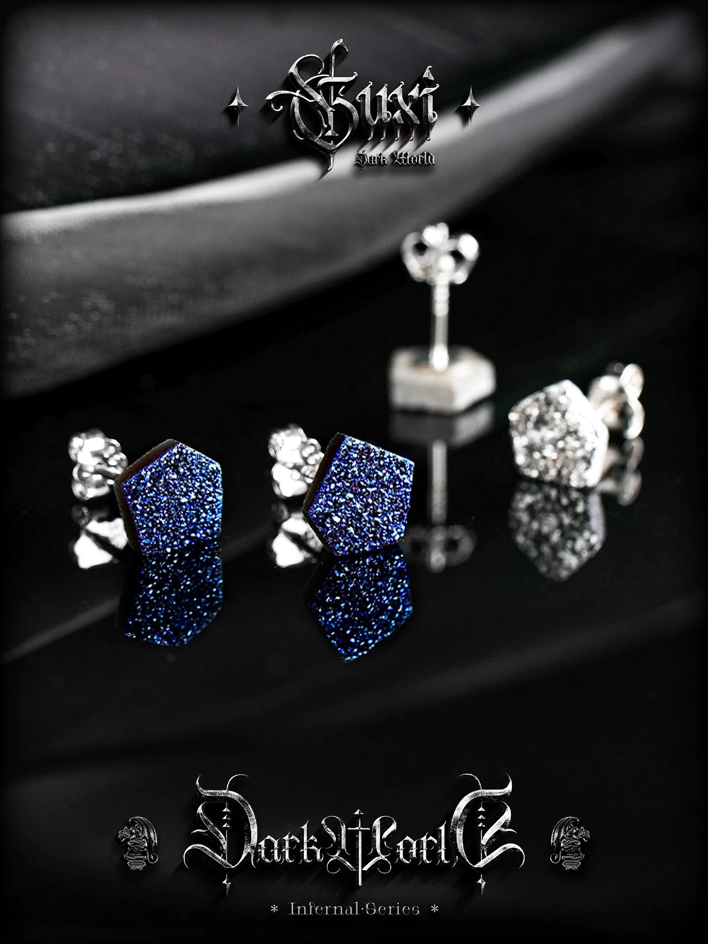 GUXI【霓】晶簇五边形925银耳钉男生高级感养耳洞简约超闪耳饰女