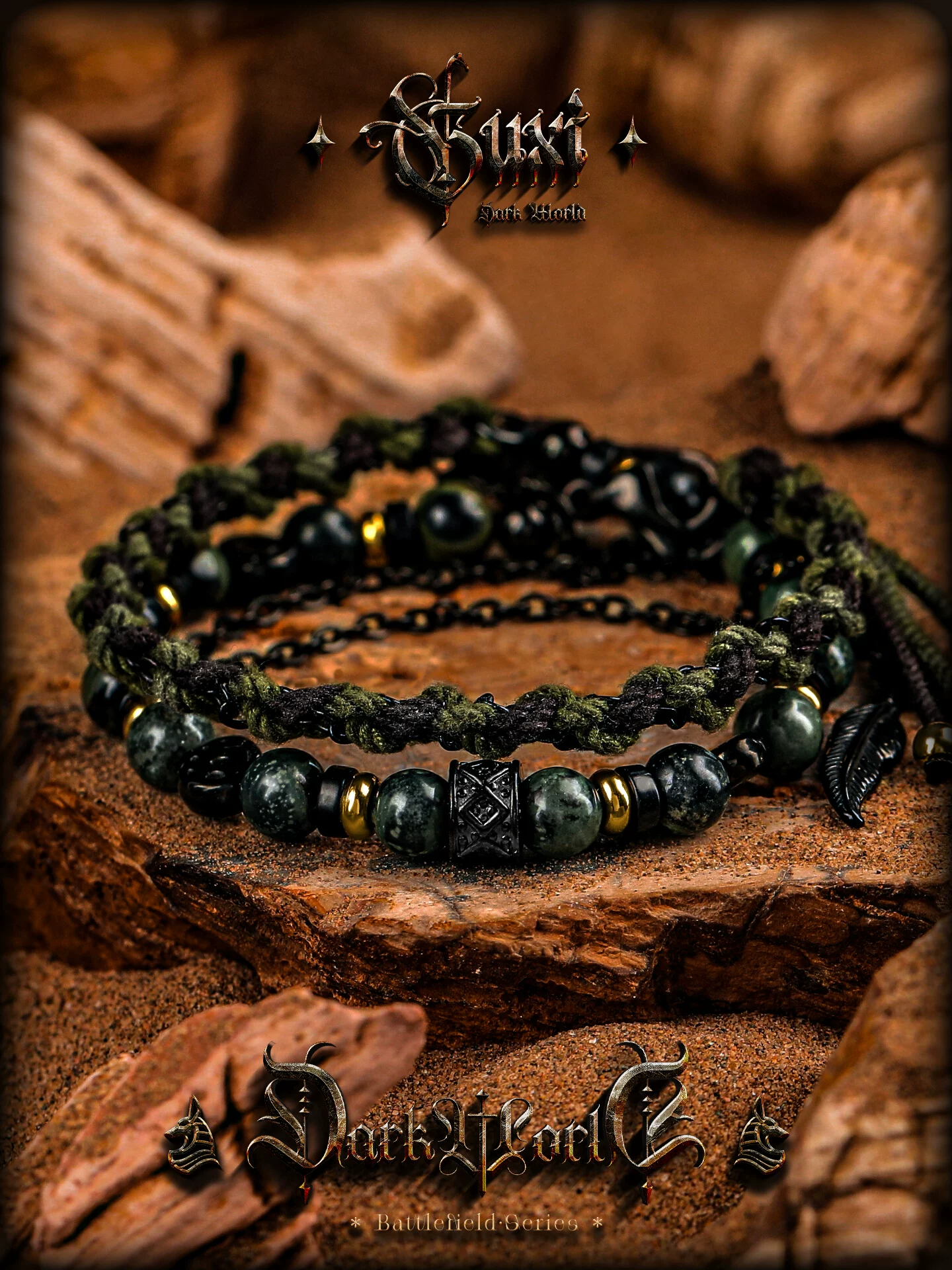 GUXI【鸦祭】天然雀纹石手链男生小众黑椰壳手串复古手绳生日礼物