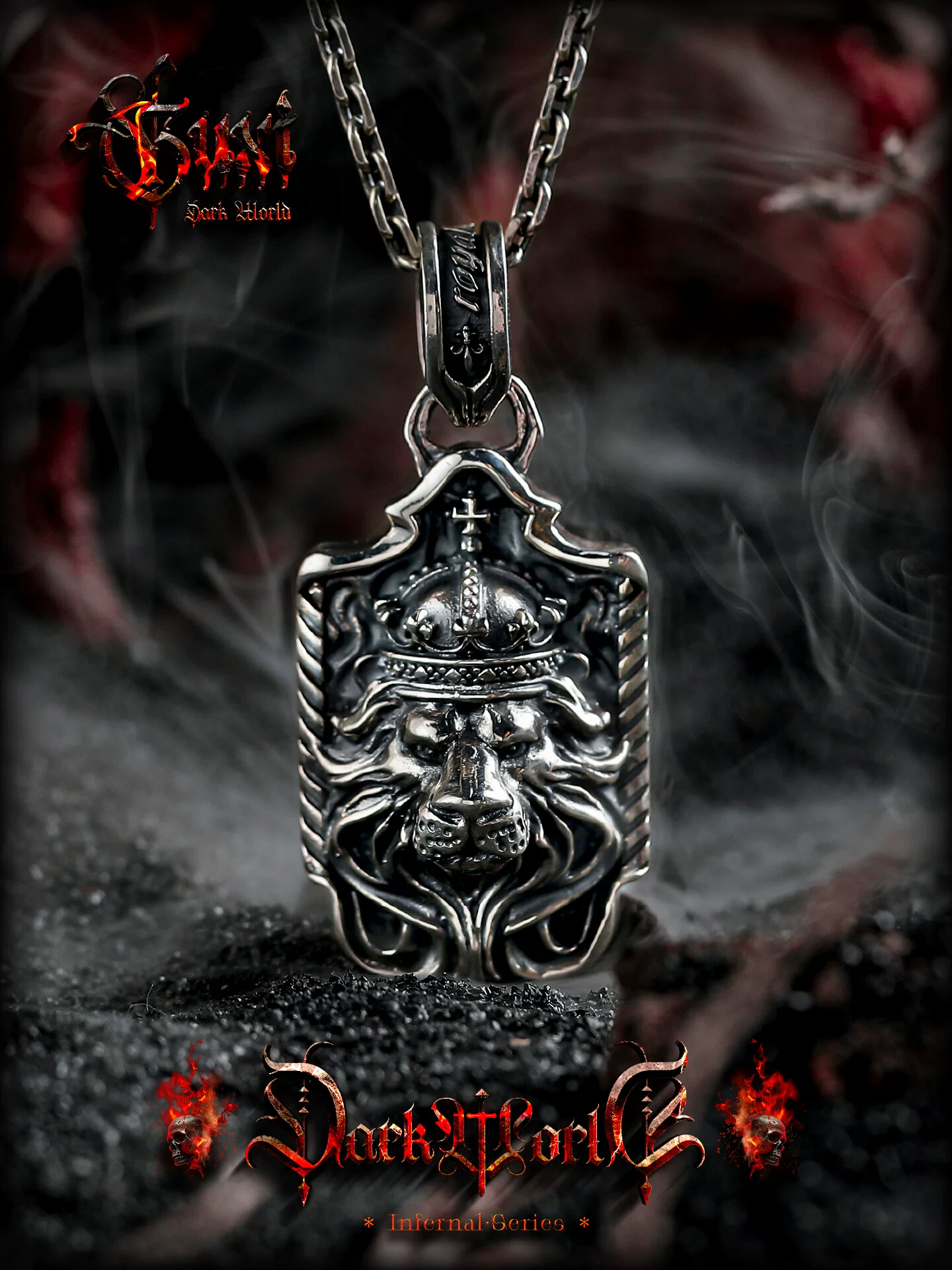 GUXI【圣兽】国潮复古925银项链 狮王吊坠男高级感送男友生日礼物