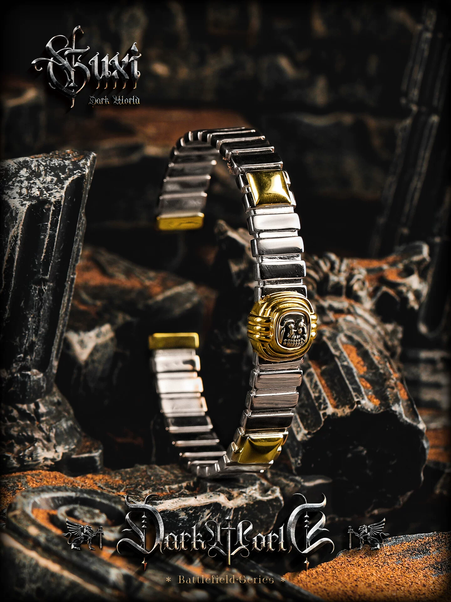 GUXI【谜影】欧美小众设计925银手链男复古手环时尚百搭手镯开口