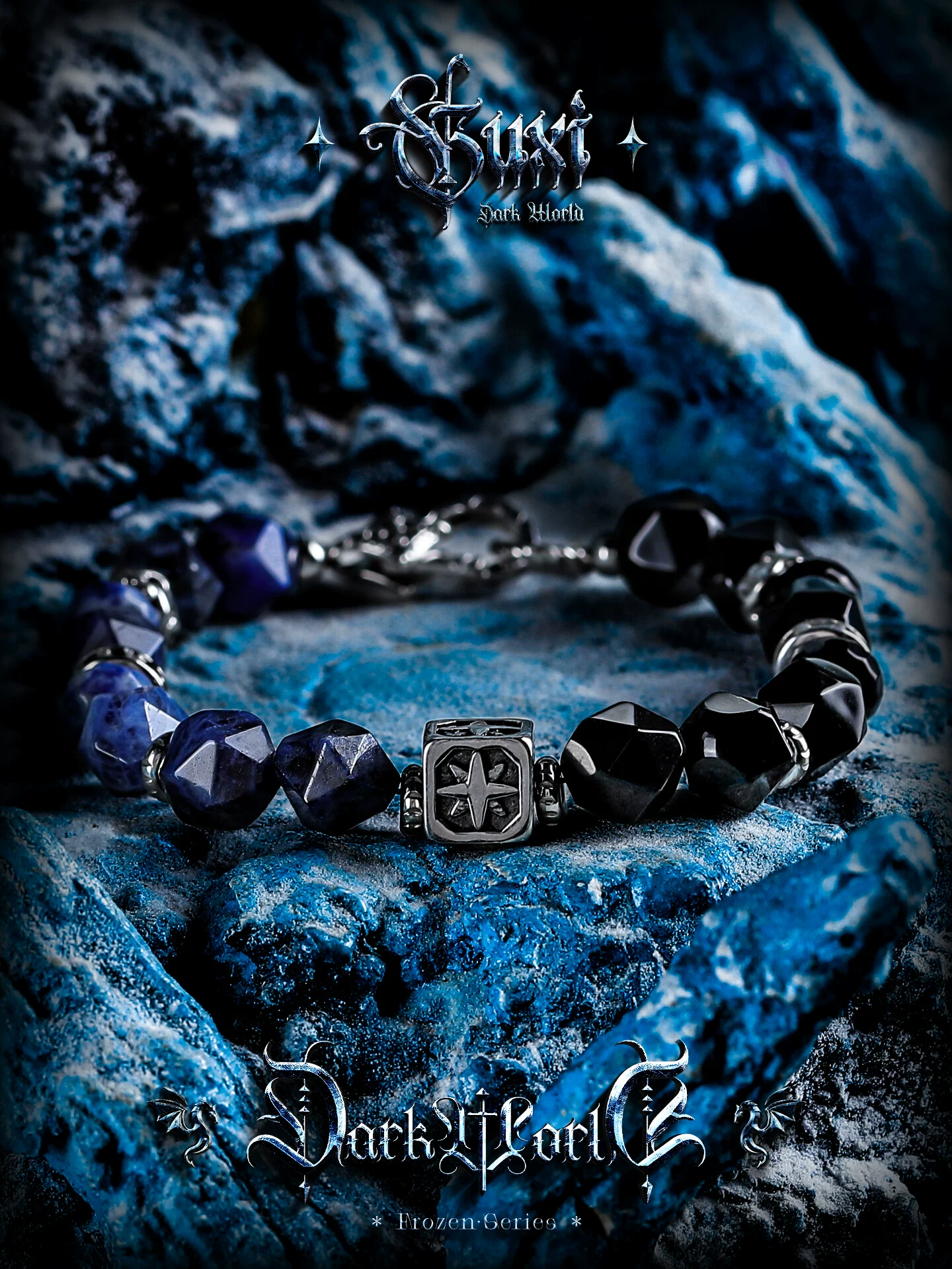 GUXI【破晓】原创设计黑曜石手链男蓝纹石手串送男友礼物小众饰品