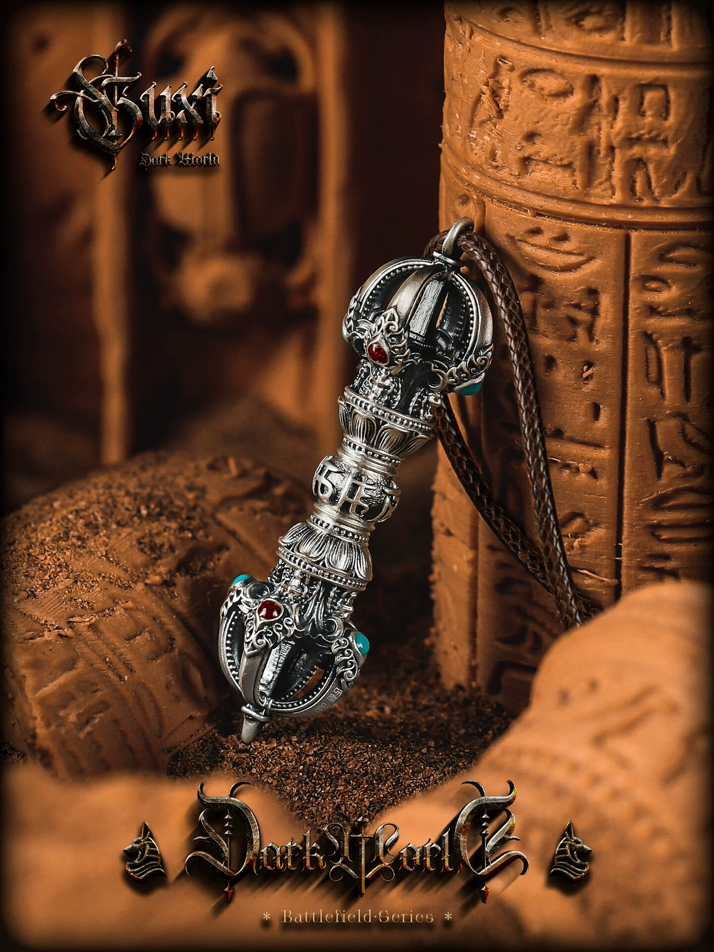 GUXI【玄古】原创设计足银999金刚杵吊坠男士高级感轻奢复古项链