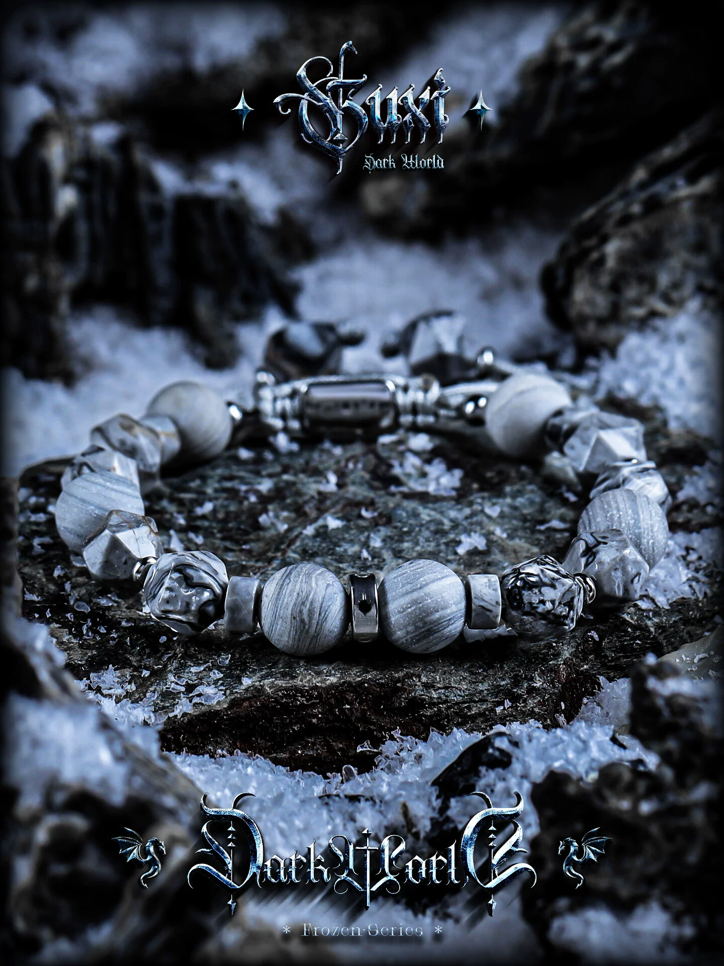 GUXI【冰霜之影】原创地图石手链男手串珠个性饰品小众送男友礼物