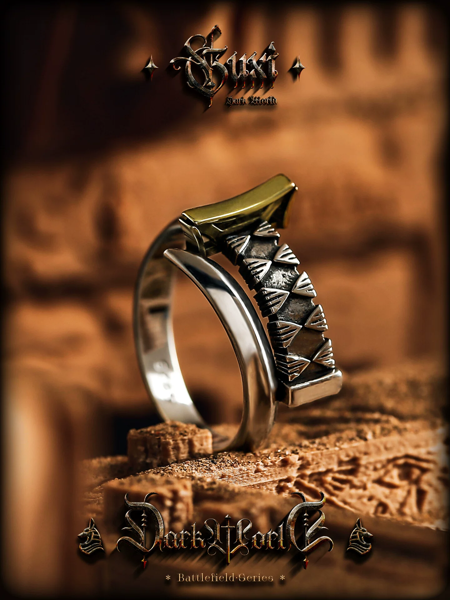 GUXI【玄影】复古925银戒指男生小众设计个性指环饰品送男友礼物