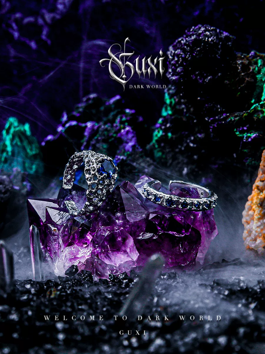 GUXI【鲸落】欧美潮男个性925银戒指男小众设计食指指环手工银饰