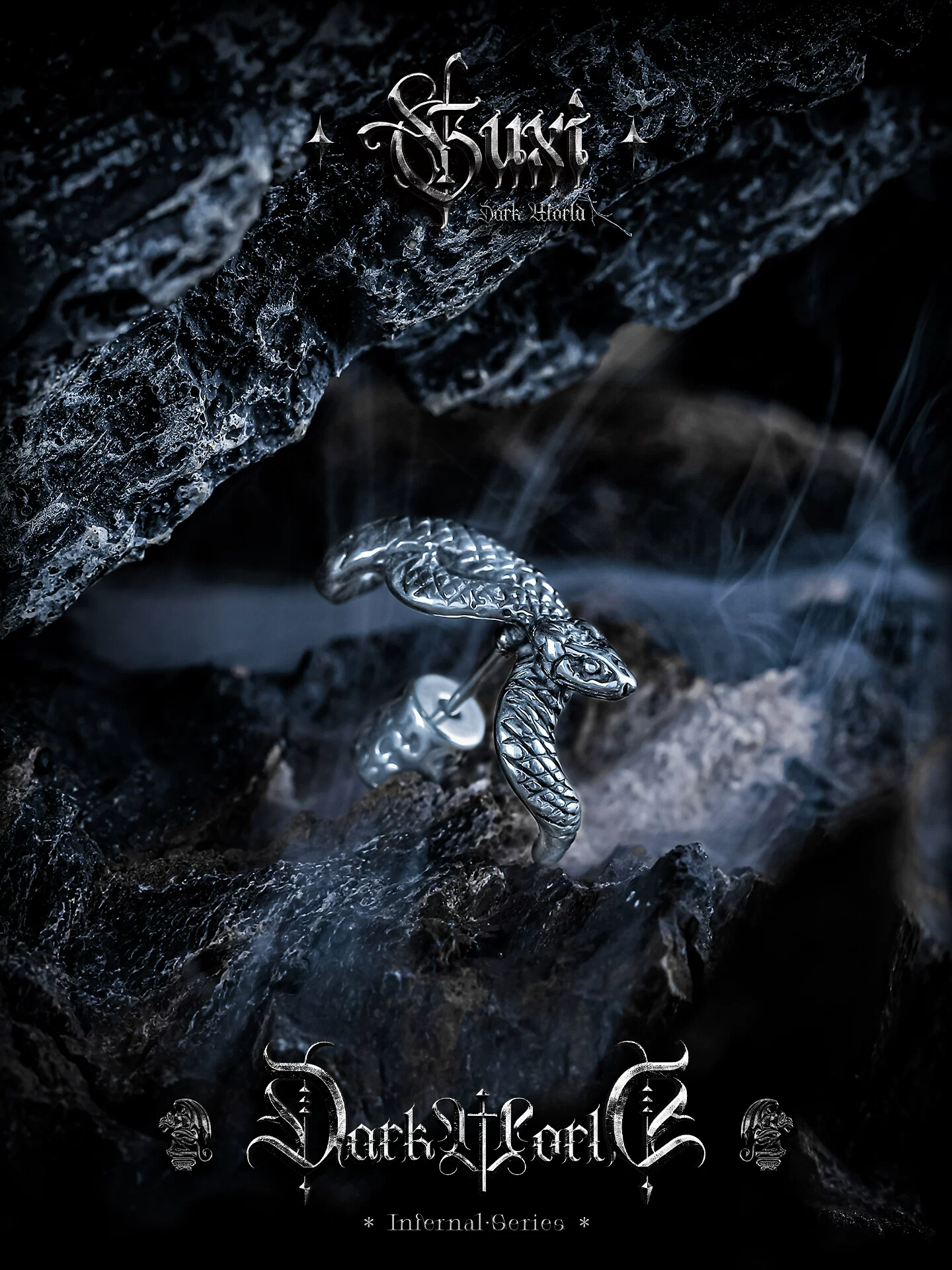 GUXI【潜行】暗黑风钛钢蛇耳钉男复古潮男饰品单只个性小众冷淡风