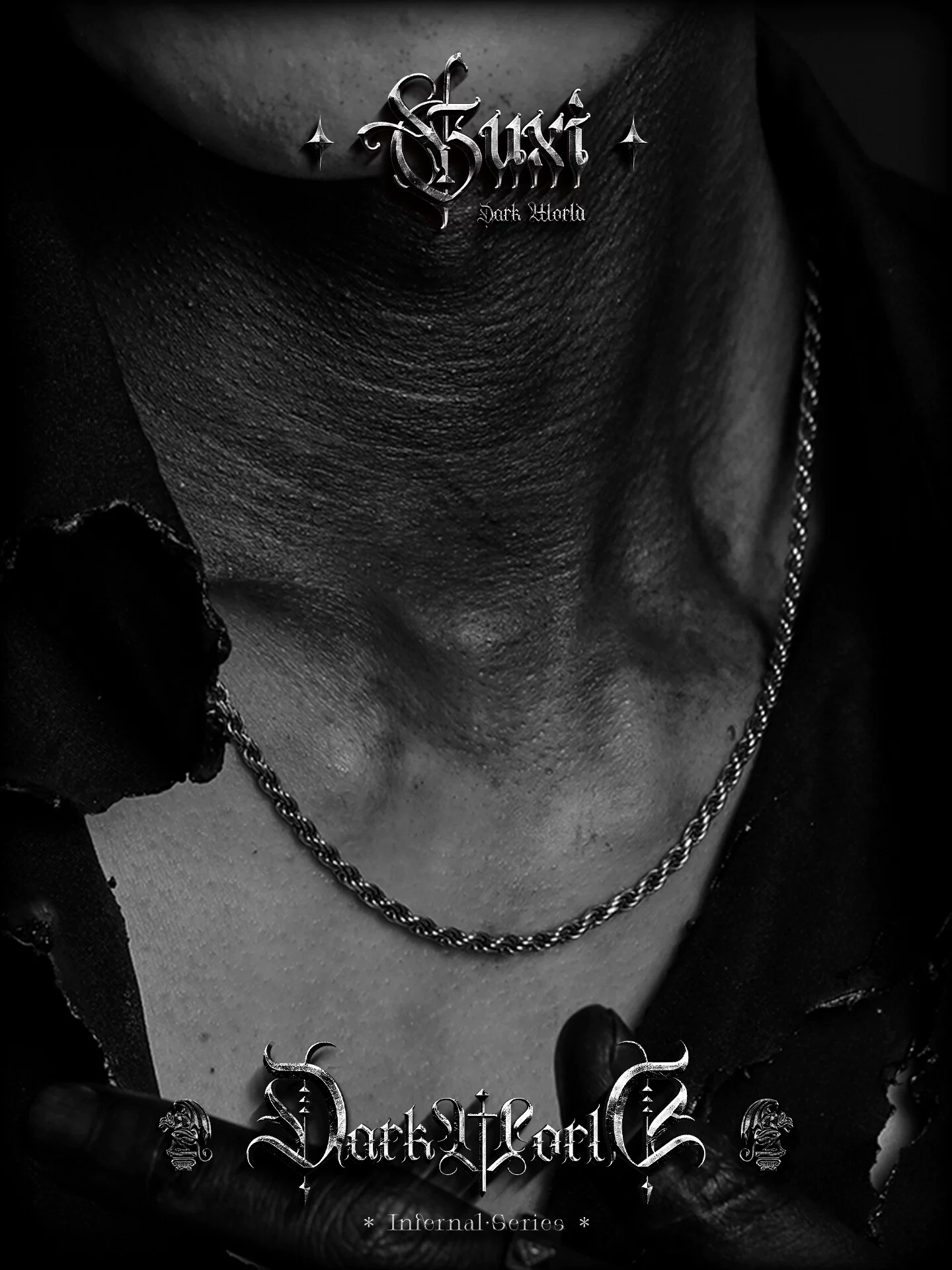 GUXI【夜旋】欧美复古925银麻花项链男高级感简约锁骨链时尚潮流