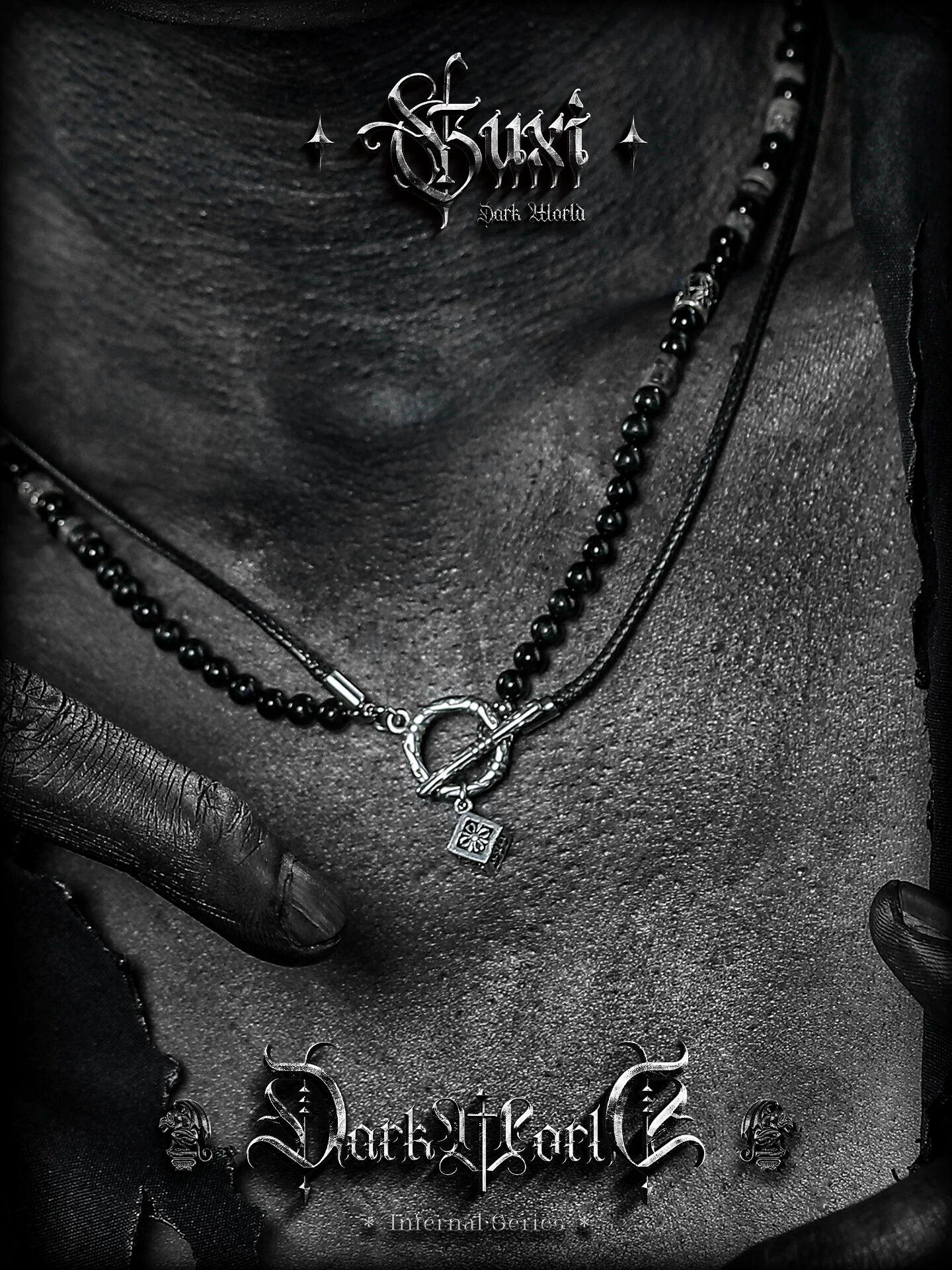 GUXI【追梦】复古黑曜石串珠项链男高级感小众设计简约百搭毛衣链