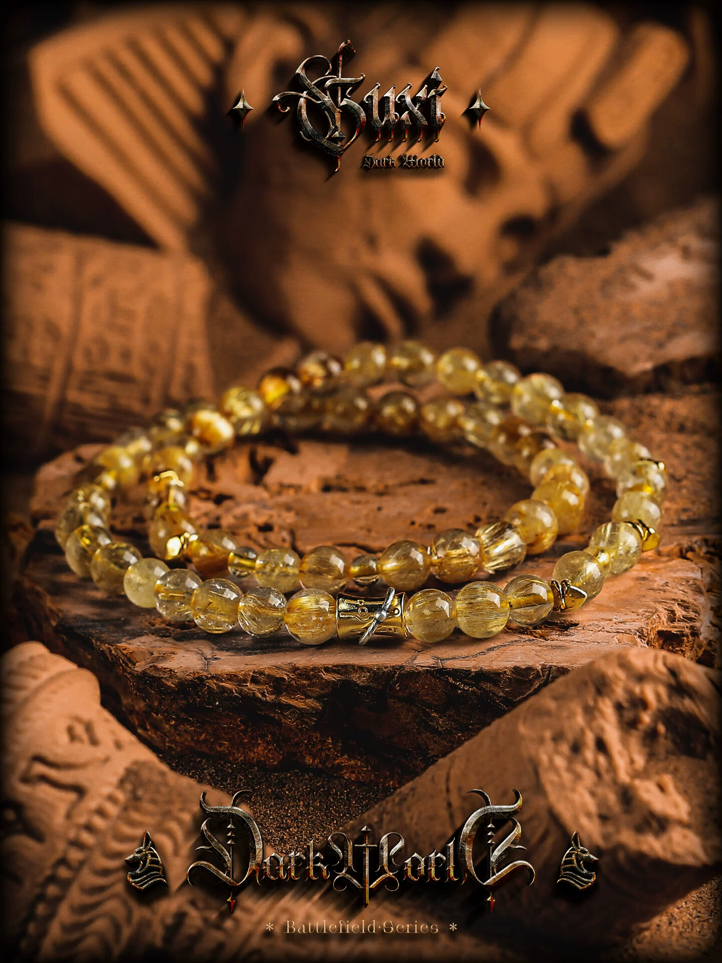 GUXI【圣轮】天然金发晶手链男高级感水晶手串珠双圈叠戴小众复古