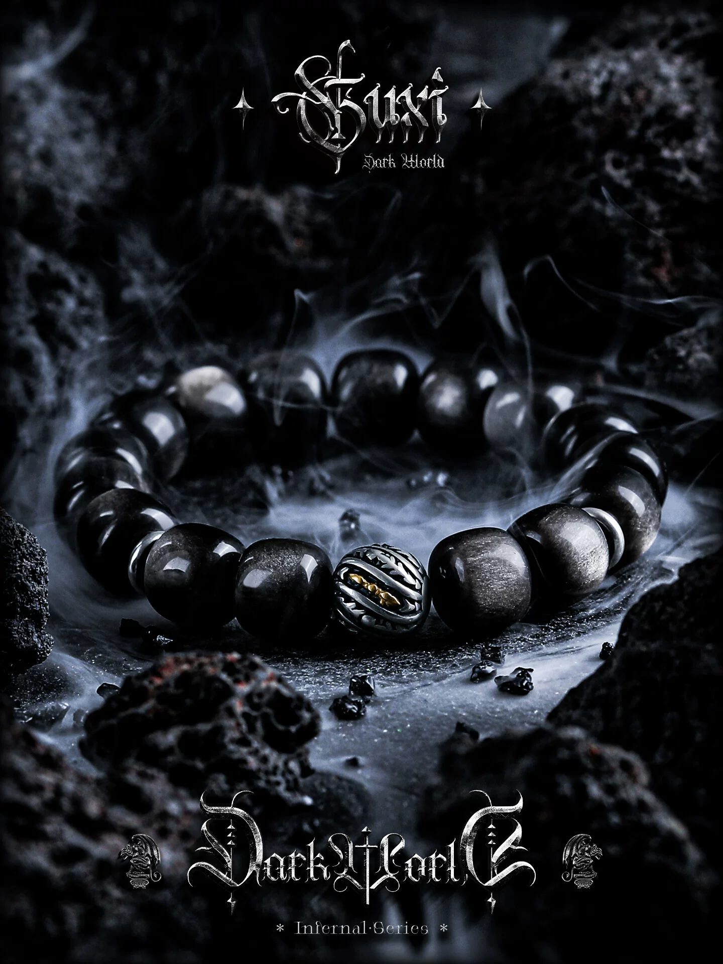 GUXI【玄脉】天然银黑曜石老型桶珠手链男高级感手串生日礼物送礼