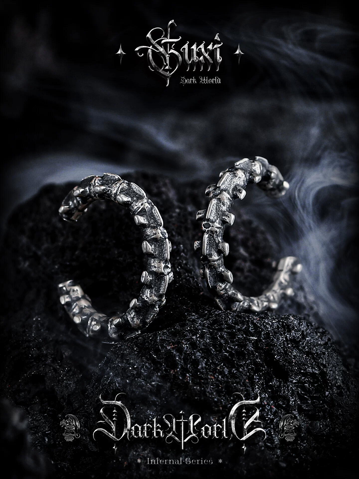 GUXI【息烬】暗黑复古小众925银羊脊骨耳夹男朋克哥特耳饰耳钉潮