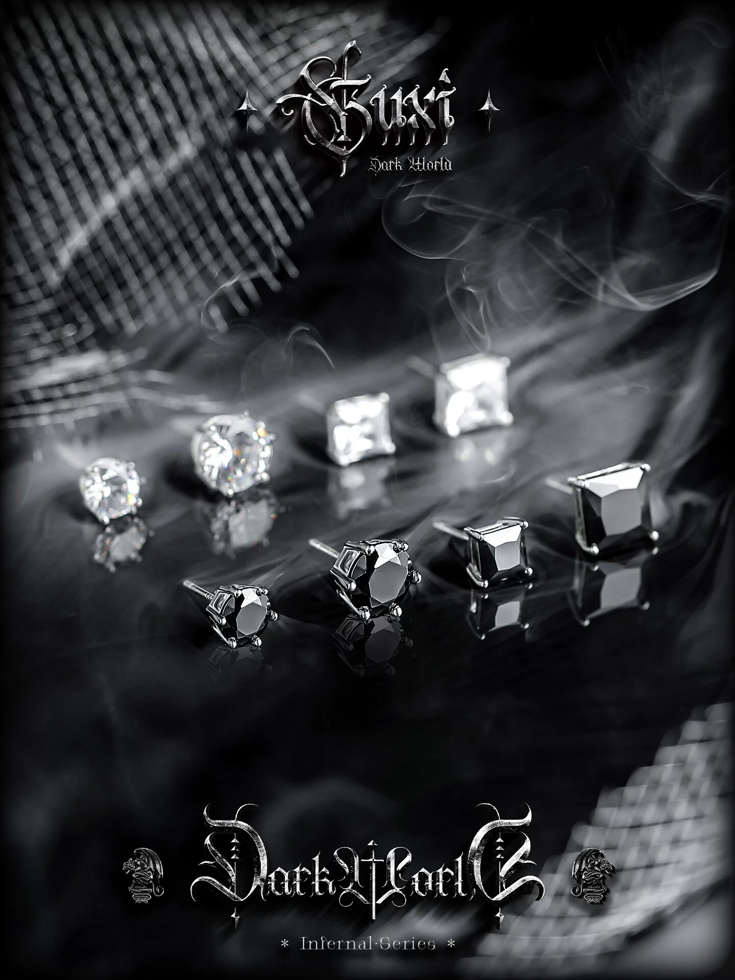 GUXI【星夜】黑白锆石925银耳钉男生高级感小众 简约养耳洞情侣款