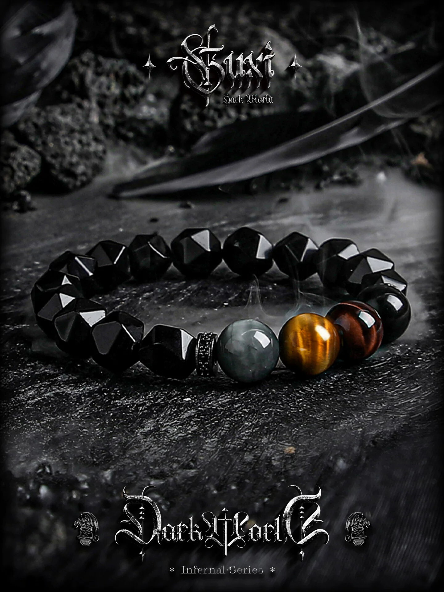 GUXI【光阴】黑曜石手链男高级感小众珠子情侣手串送男友生日礼物