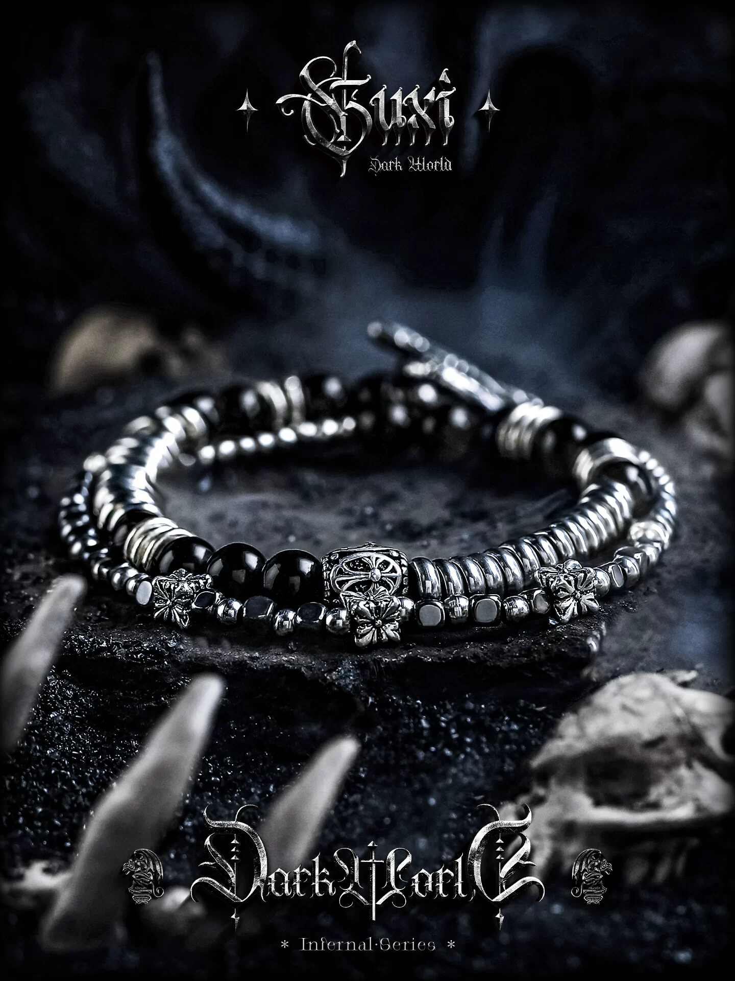 GUXI【冥域】黑曜石手链男高级感复古多圈珠子手串送男友生日礼物