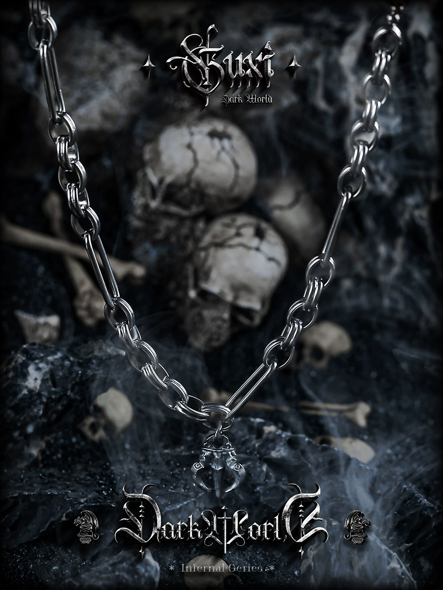 GUXI【恶魇】暗黑风黑玛瑙串珠项链男生复古个性毛衣链小众吊坠潮