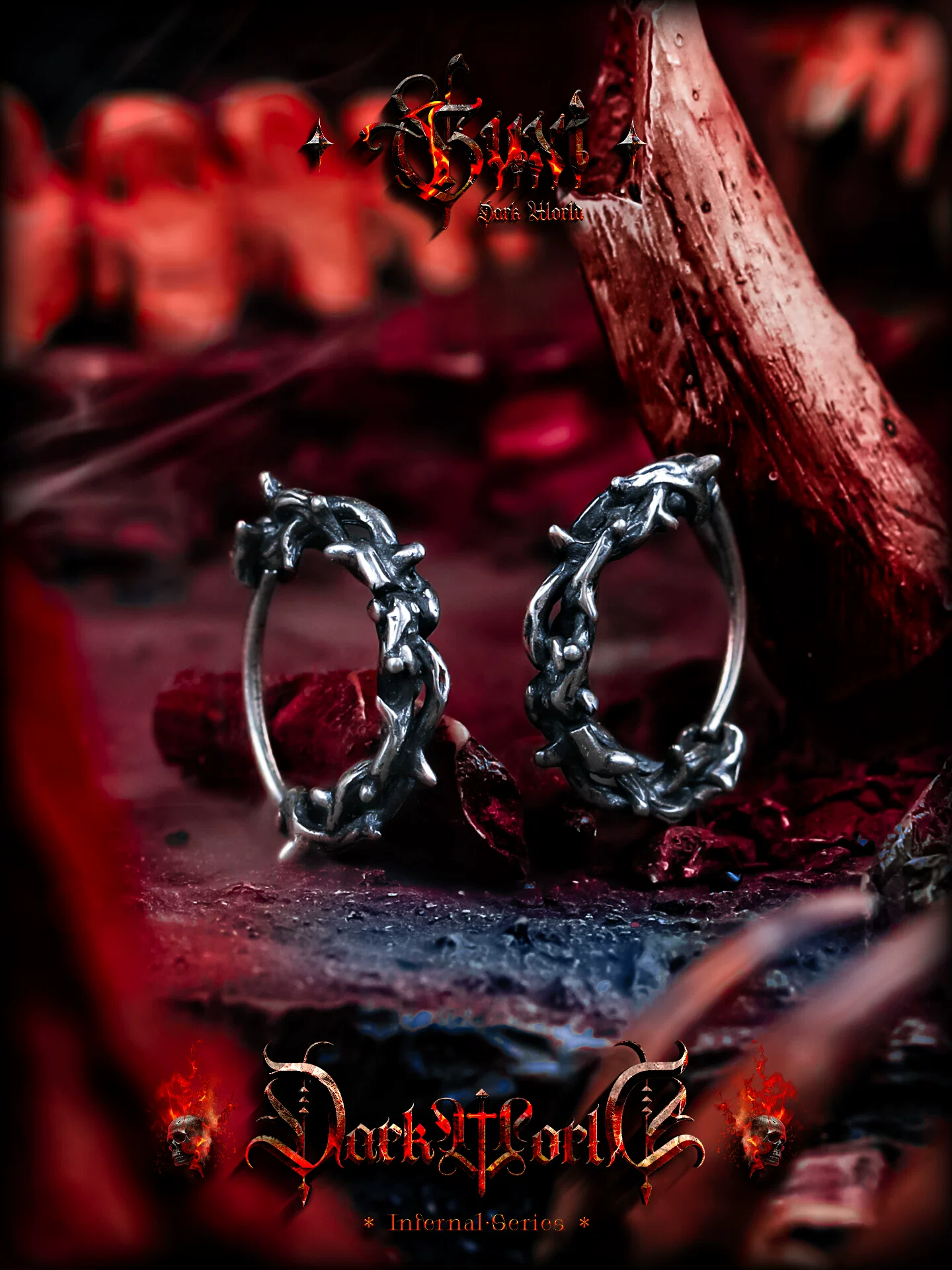 GUXI【夜骨】暗黑风925银耳环男生小众耳钉荆棘耳圈个性耳扣饰品