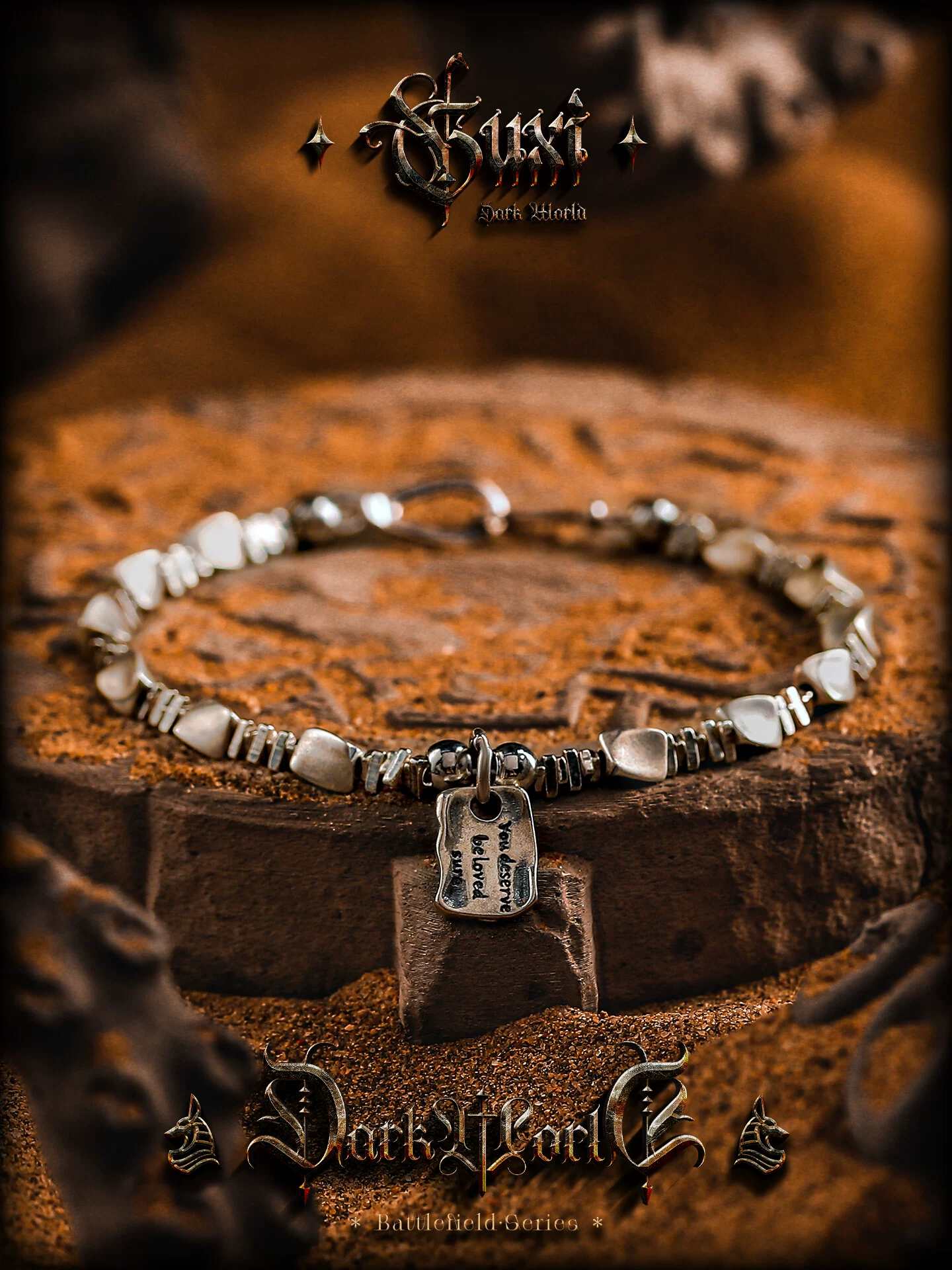 GUXI【箴言】原创s925银手链男士碎银手串珠复古小众百搭生日礼物