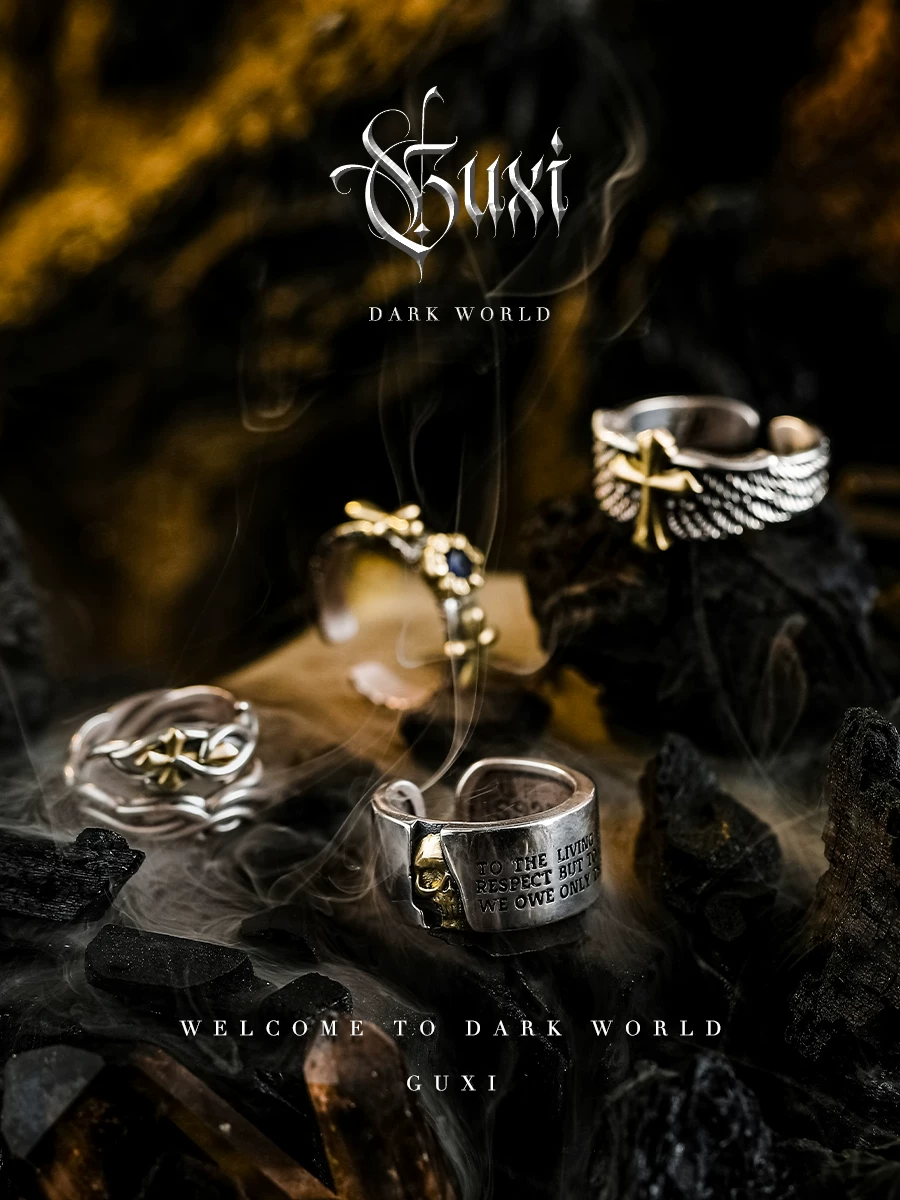 GUXI【大夜弥天】小众设计复古925银戒指男开口高级感食指环个性