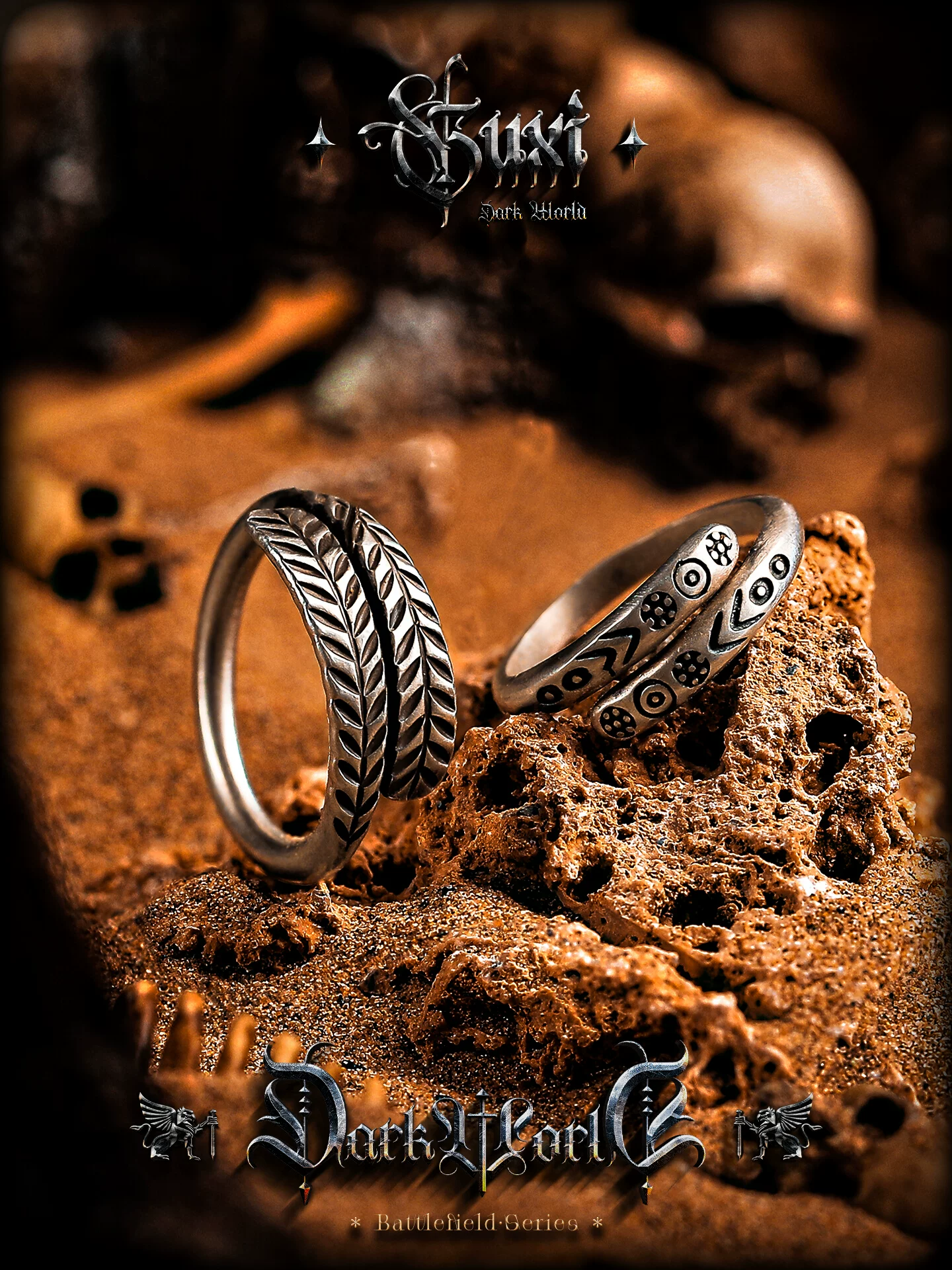 GUXI【密言】复古925银戒指男生小众设计开口个性食指环情侣饰品