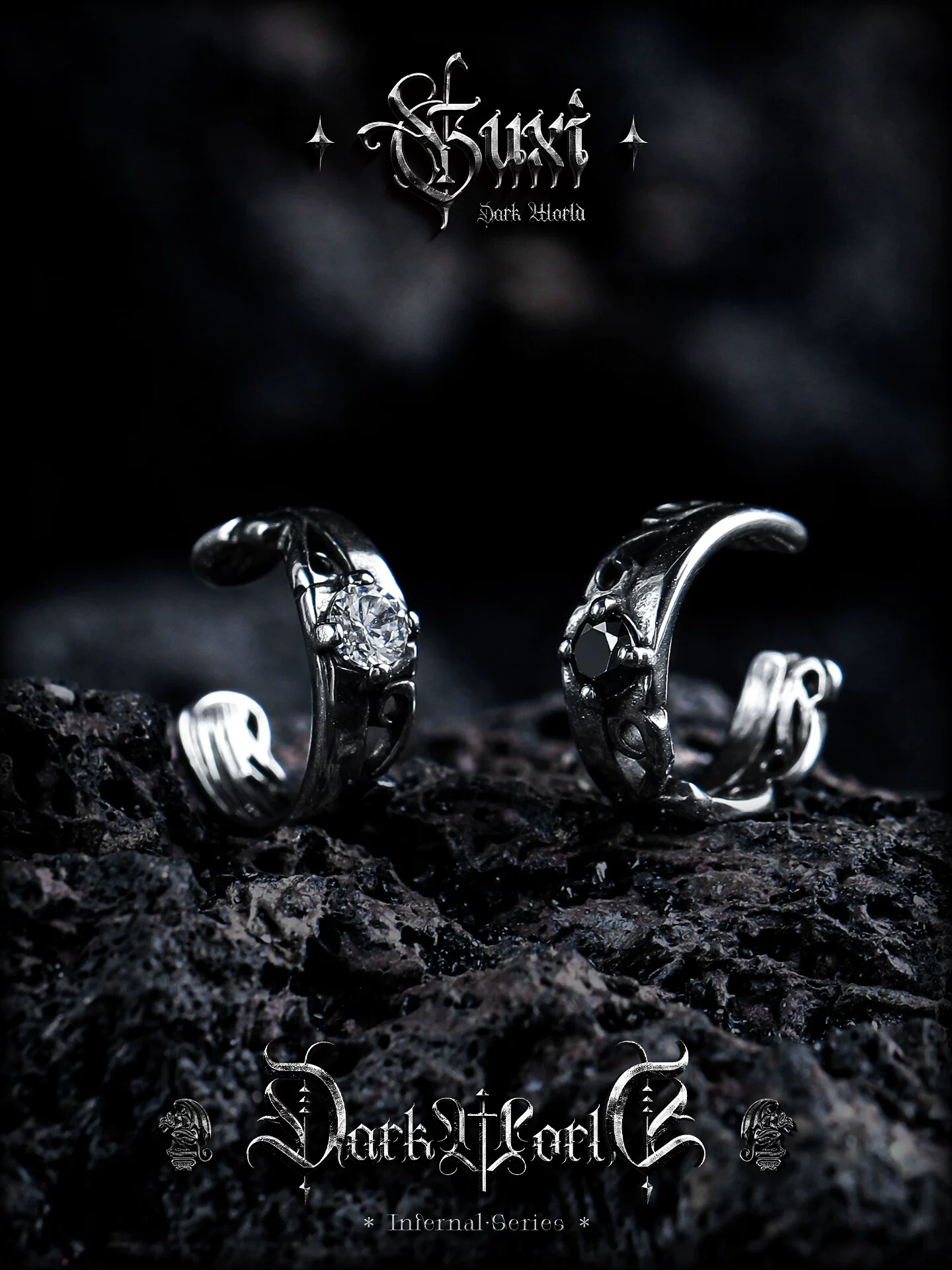 GUXI【夜之邀约】暗黑风耳骨夹男无耳洞情侣耳钉小众耳挂礼物饰品