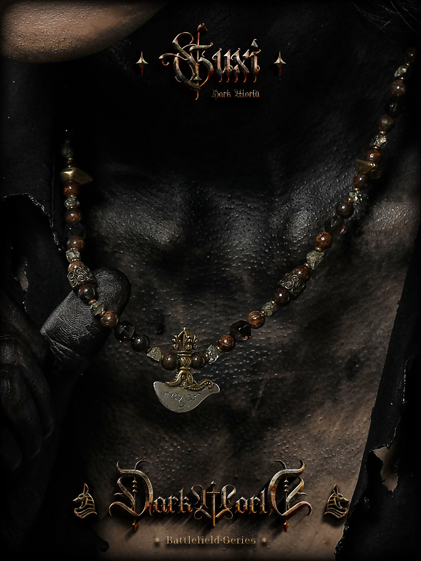 GUXI【修罗】原创小众设计茶水晶项链男高级感战斧串珠毛衣链饰品