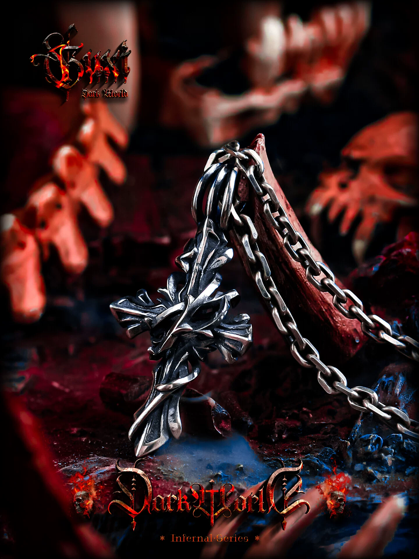 GUXI【寂静之地】原创荆棘十字架吊坠男士925银项链复古嘻哈礼物