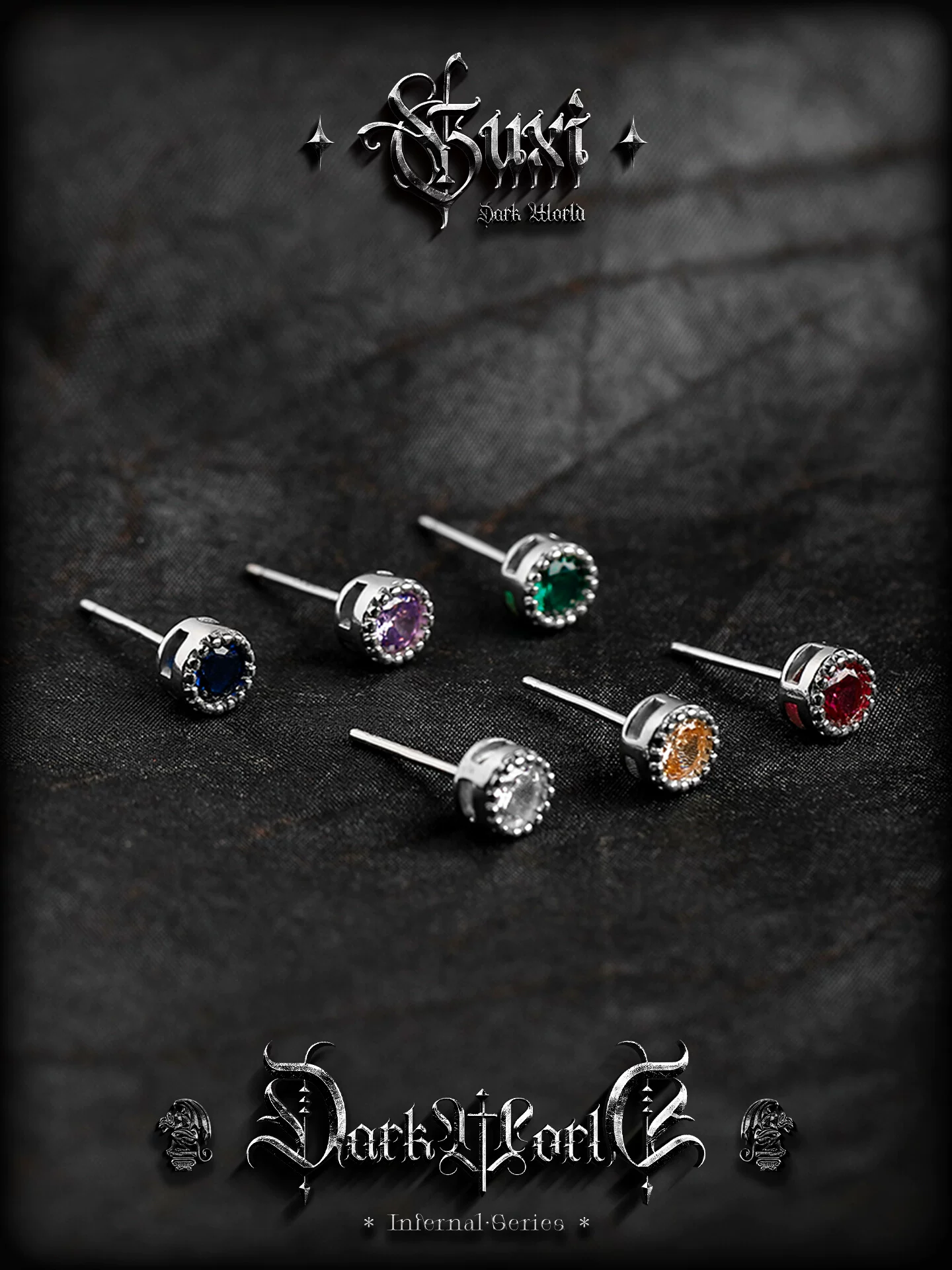 GUXI【染】彩色锆石925银耳钉男士单只高级感潮 养耳洞小众耳饰女