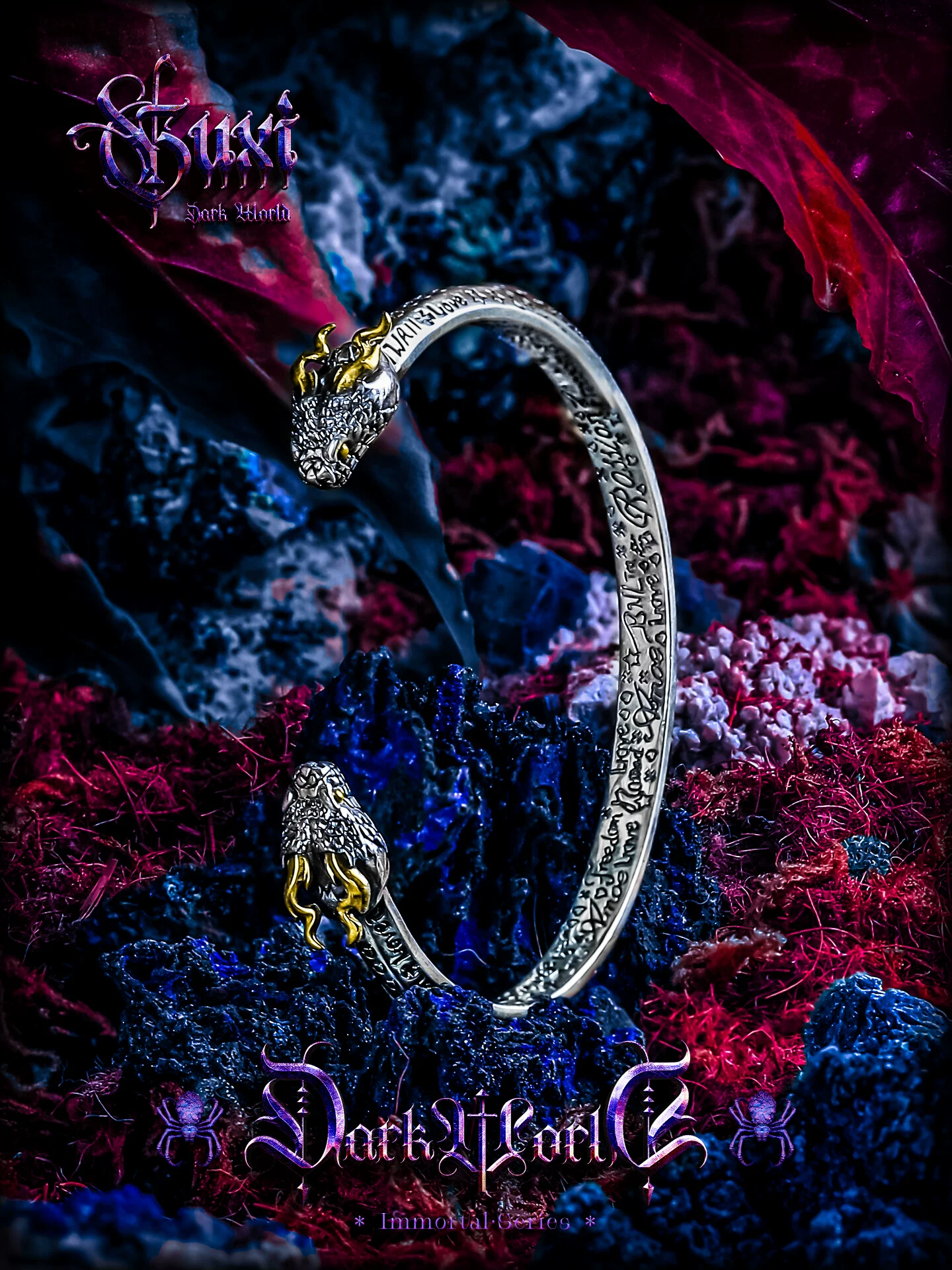 GUXI【龙震】原创复古925银手镯男高级感开口手环小众银饰送男友