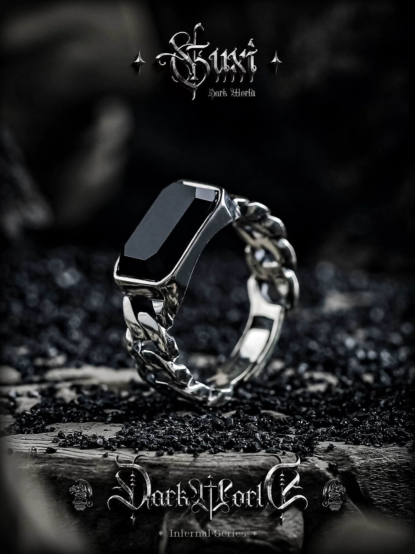 GUXI【维度】925银戒指男士高级感复古小众黑玛瑙指环冷淡风银饰