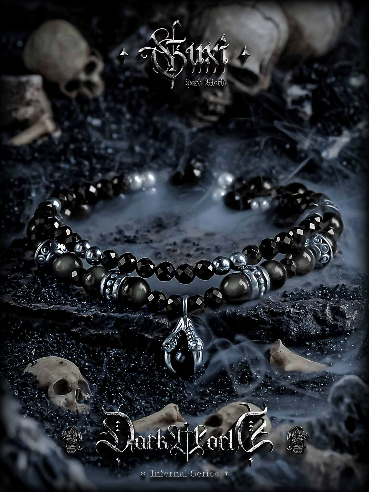 GUXI【魔爪】暗黑风黑曜石手链男高级感复古尖晶石手串珠生日礼物