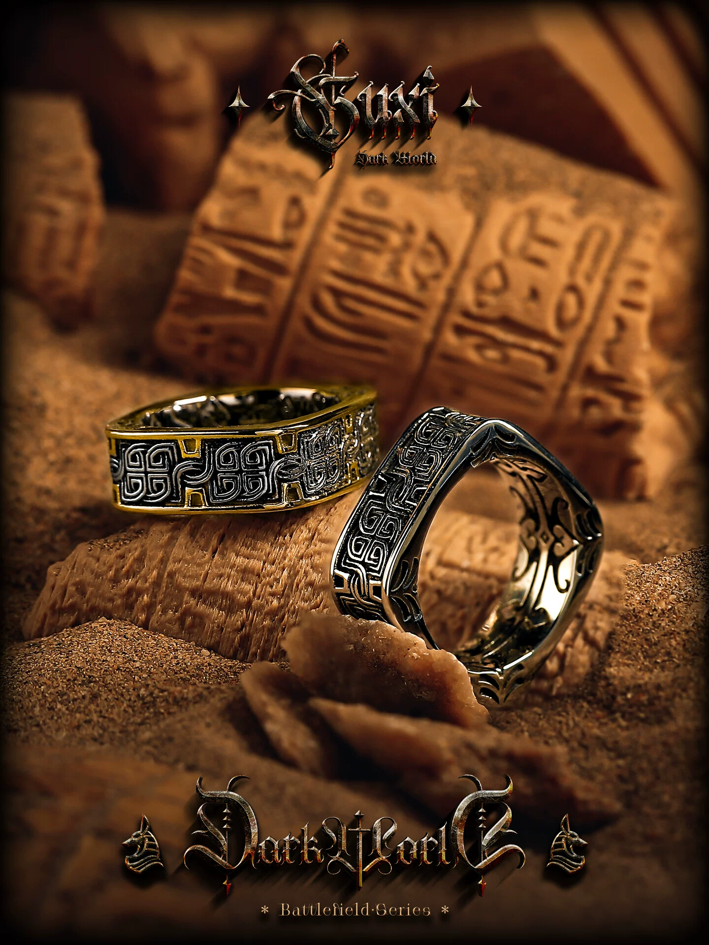 GUXI【战甲】小众钛钢戒指男生方形食指指环个性简约复古饰品情侣