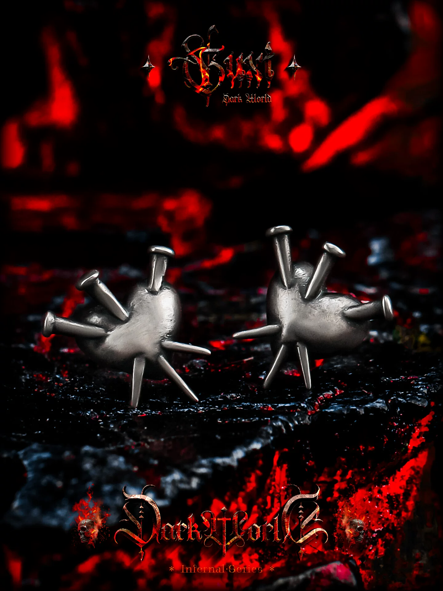 GUXI【刺心】暗黑小众925银耳钉男复古做旧朋克嘻哈潮流爱心耳饰