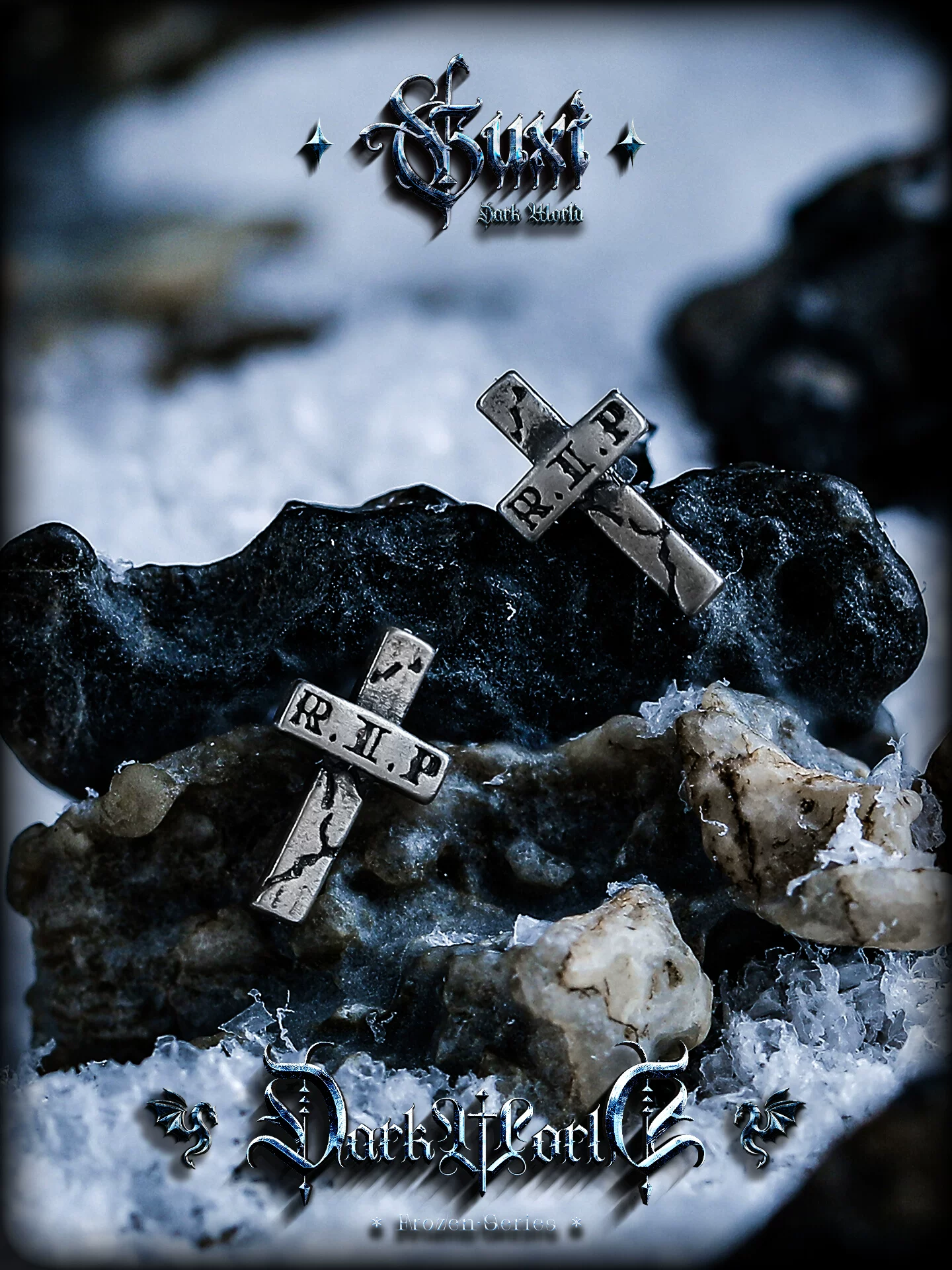 GUXI【蚀刻】欧美复古做旧十字架925银耳钉男小众嘻哈朋克耳饰潮