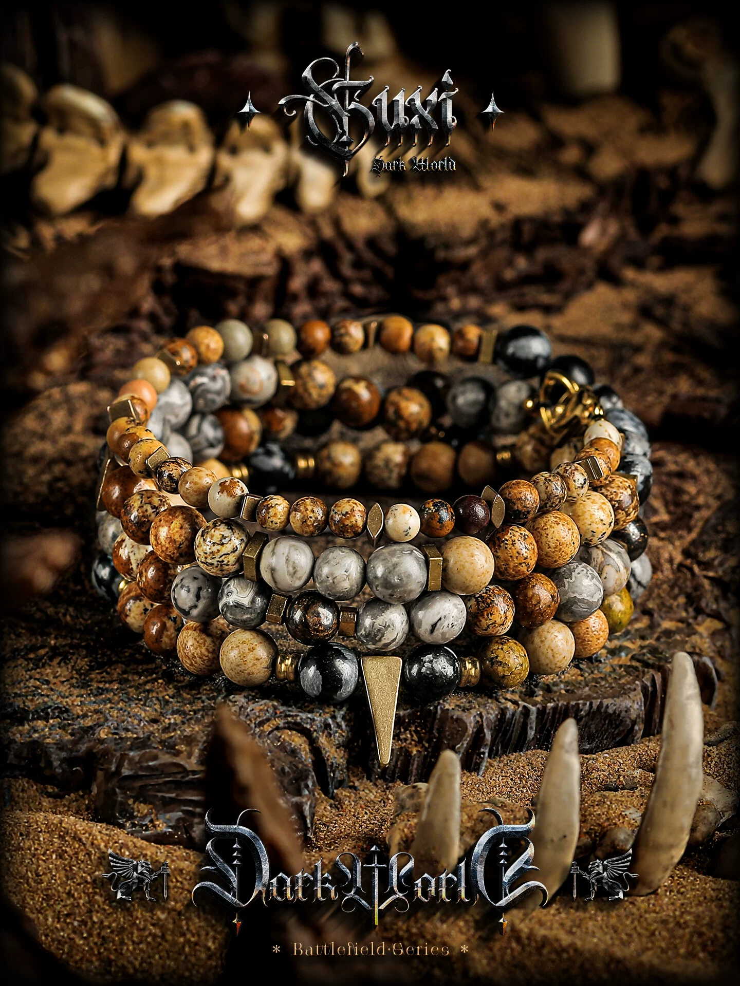 GUXI【遗荒】原创设计图画石手链男生串珠地图石手串叠戴饰品小众