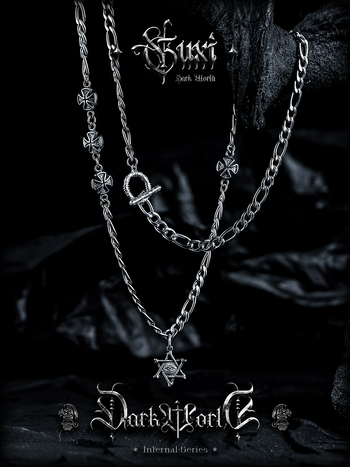 GUXI【权利之眼】暗黑风小众钛钢项链男生吊坠百搭毛衣链礼物饰品