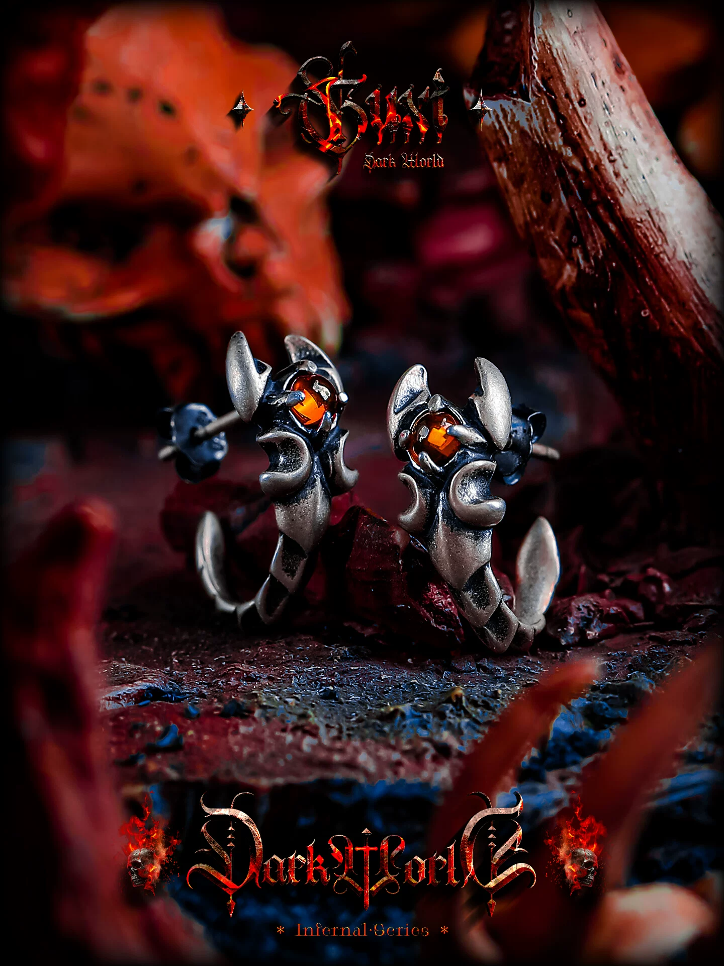 GUXI【猩红】欧美风925银耳钉男小众蝎子耳环嘻哈复古个性耳扣潮