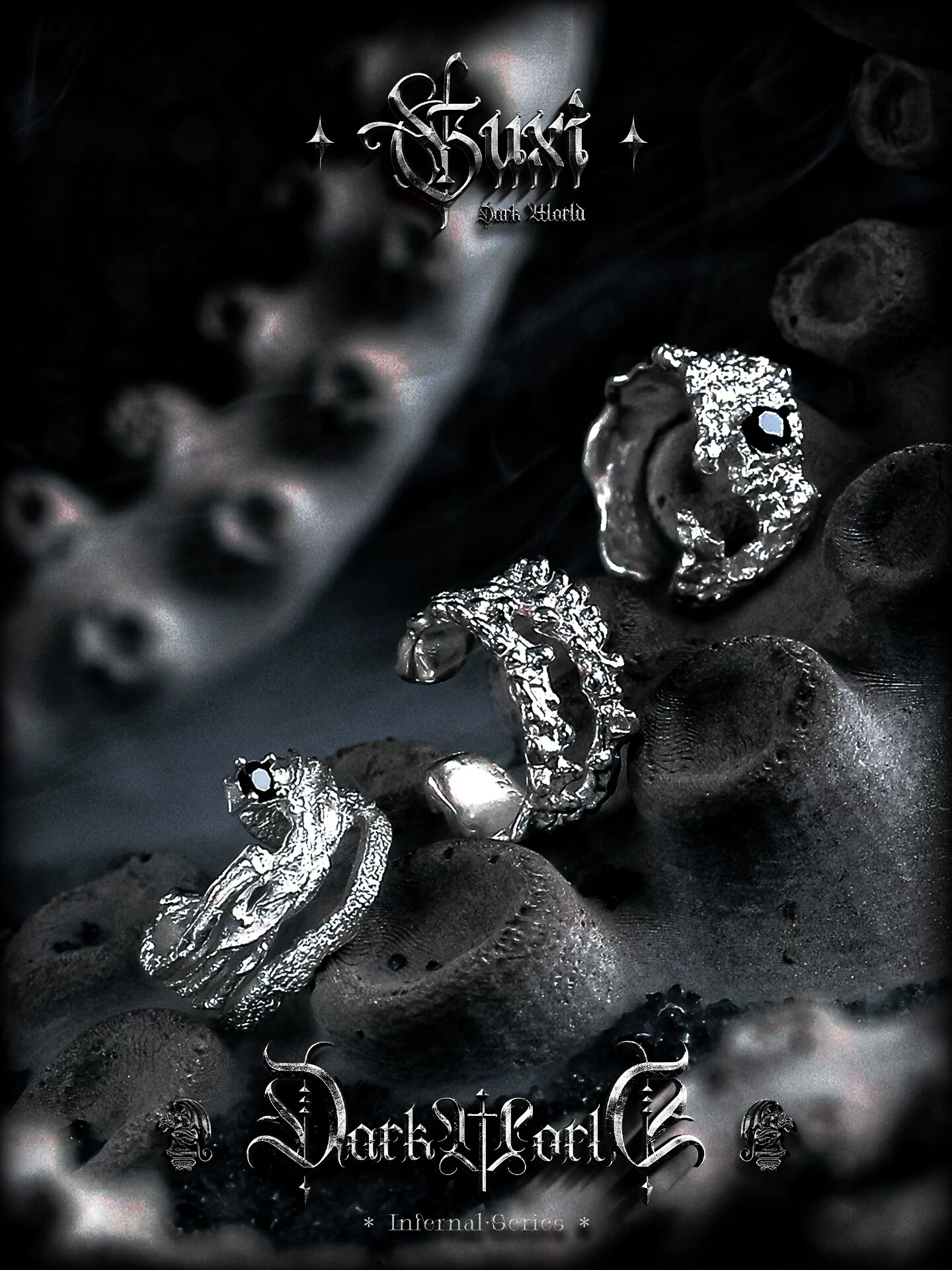 GUXI【夜蚀】小众925银耳骨夹男无耳洞黑锆石耳挂镂空饰品冷淡风