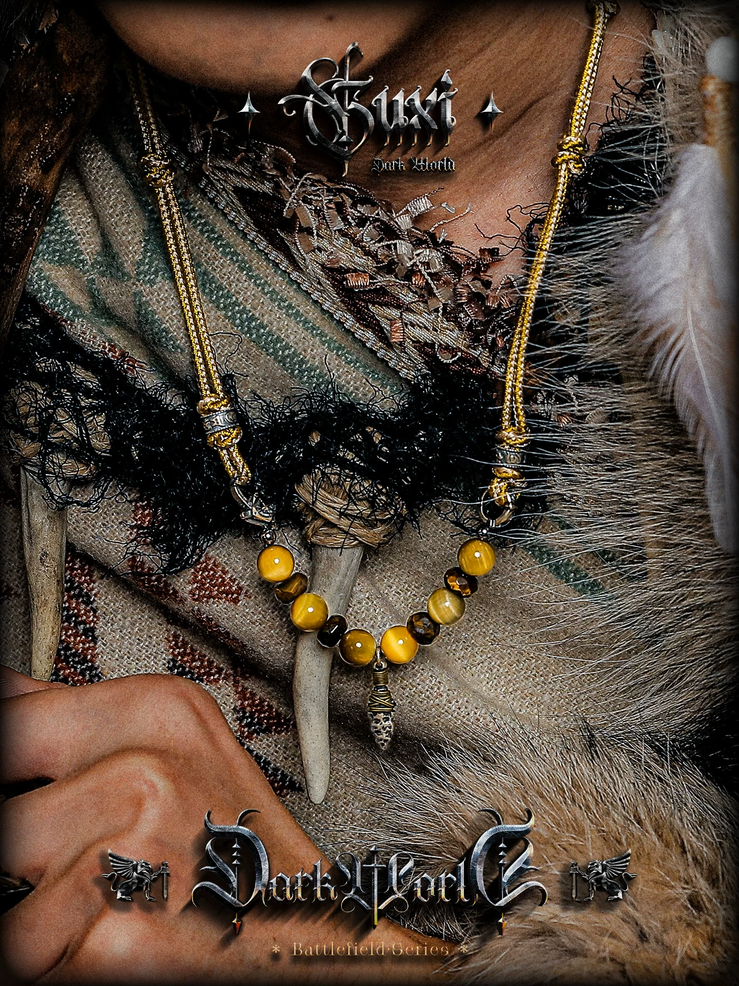 GUXI【沙丘】闪电金虎眼石串珠项链男高级感小众复古中古风毛衣链