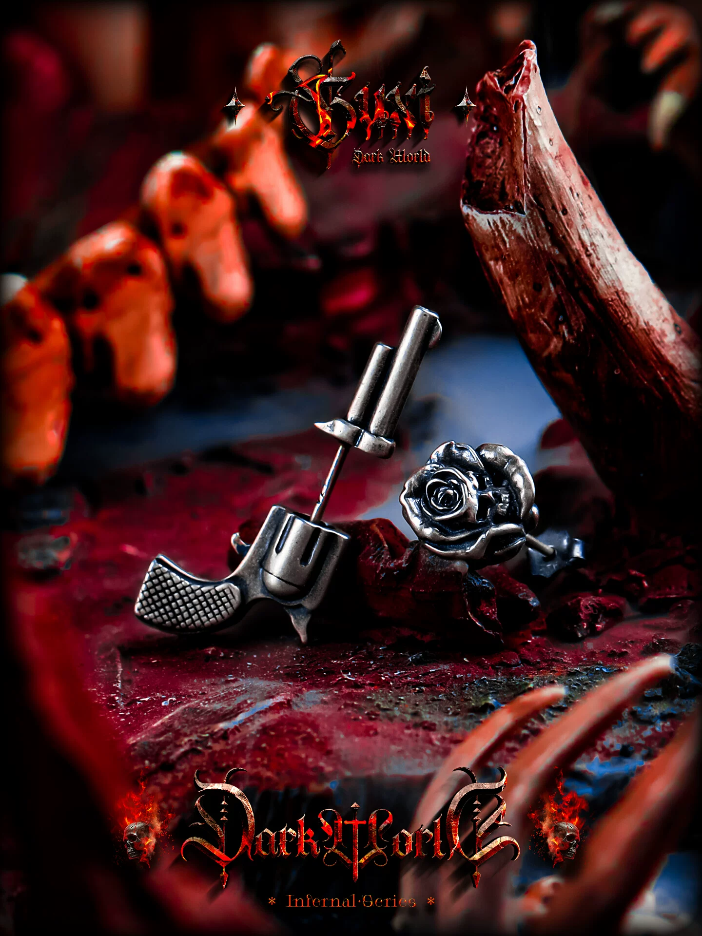 GUXI【枪与玫瑰】暗黑风小众复古925银耳钉男士高级感养耳洞饰品