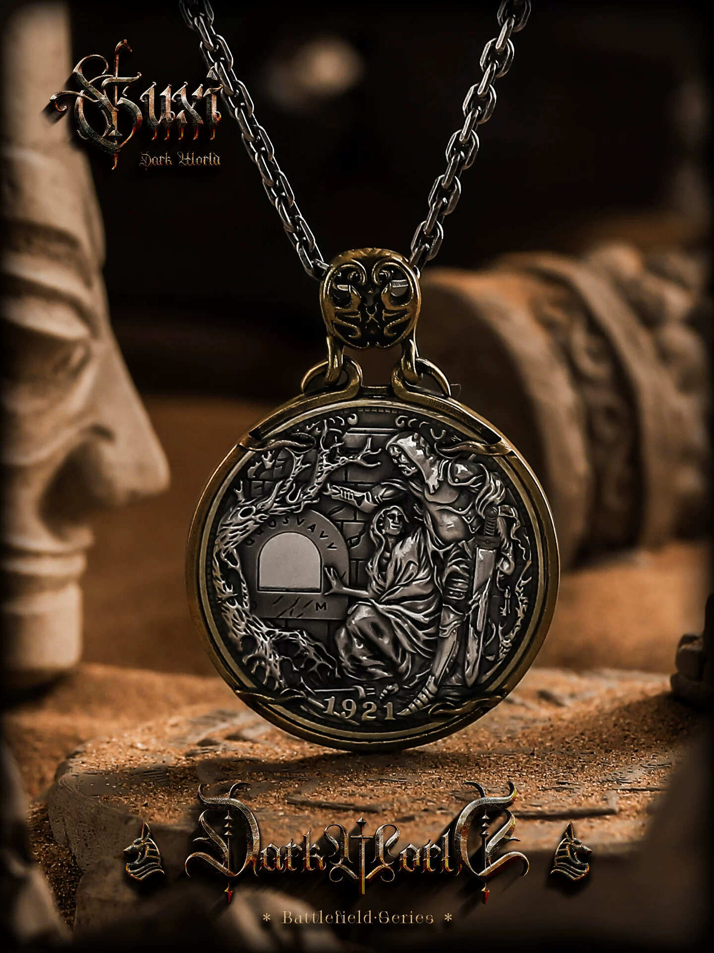 GUXI【光剑】复古925银吊坠男士小众硬币项链高级感个性银饰礼物