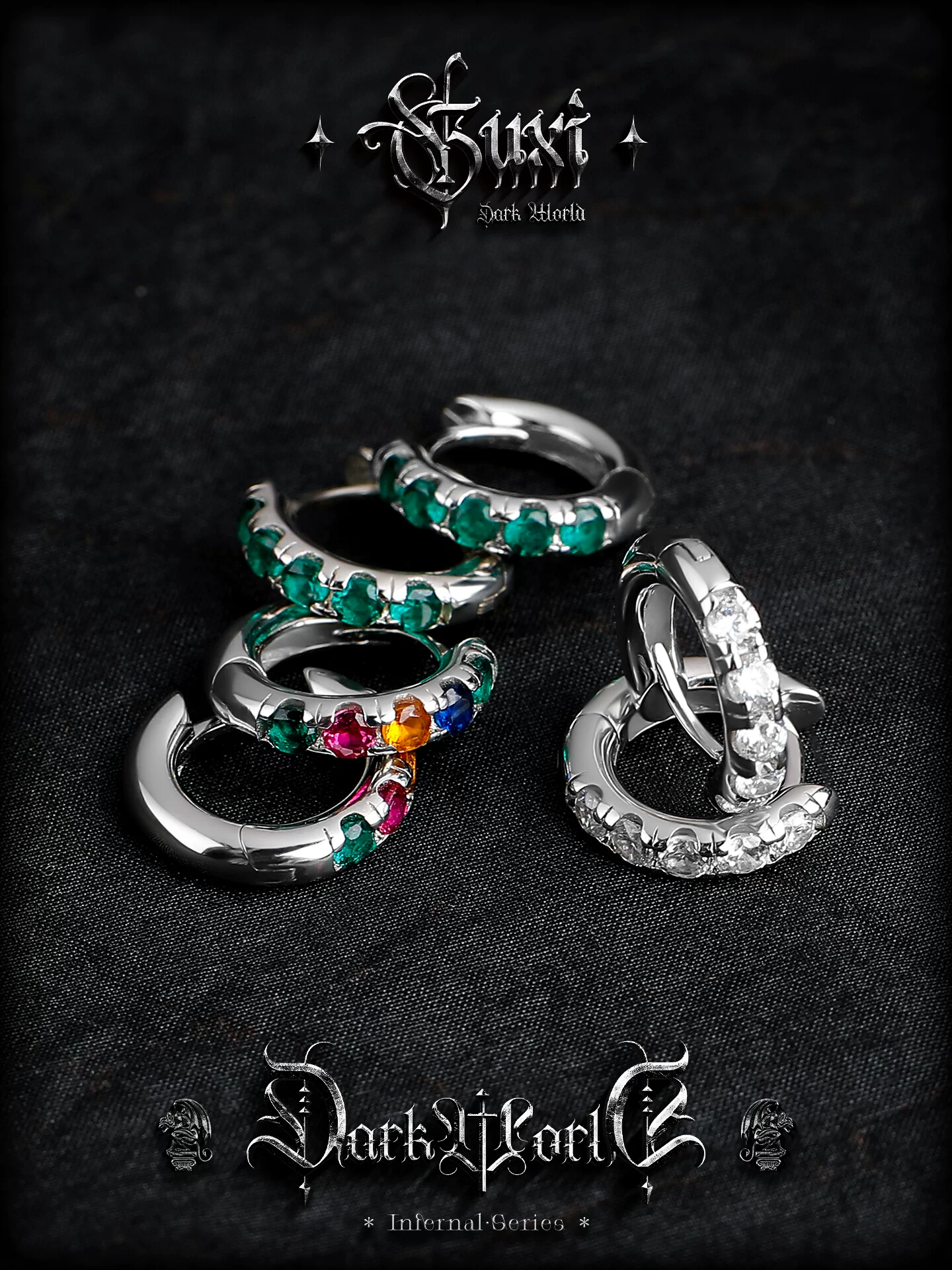 GUXI【蔓延】美式小众彩色锆石925银耳环男士耳钉女高级感养耳洞