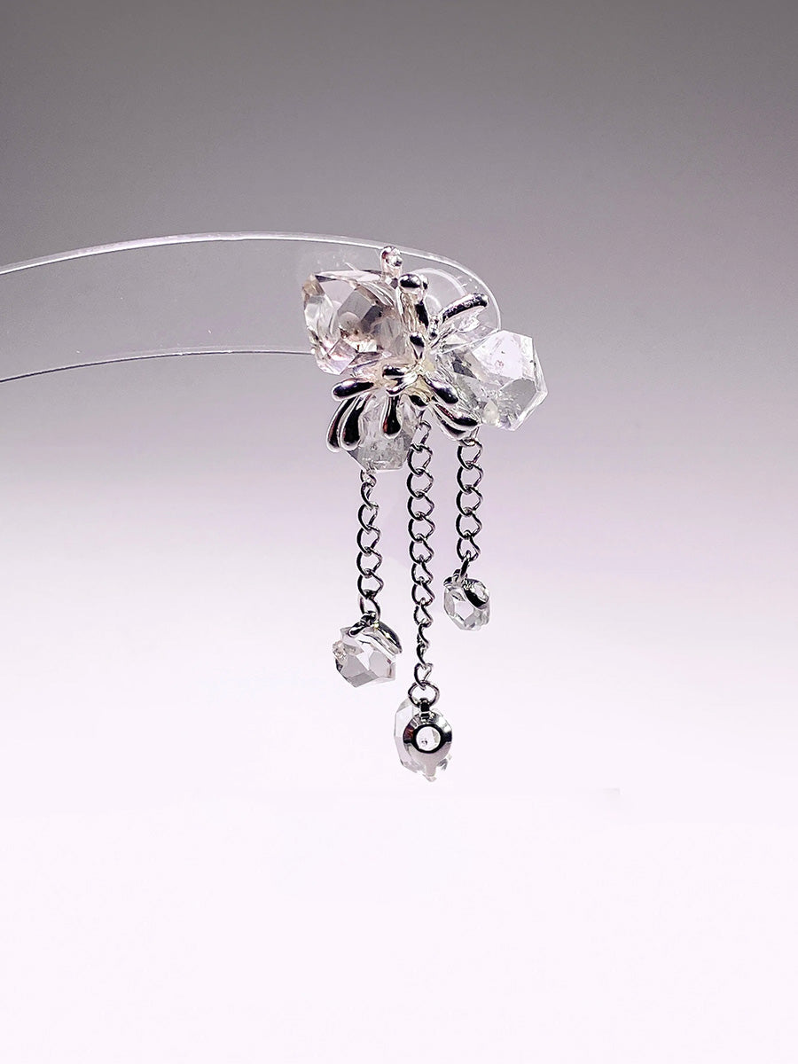 EastKarma CALM BLOSSOM TASSEL CLEAR QUARTZ STUD EARRINGS | STERLING SILVER INNER BALANCE